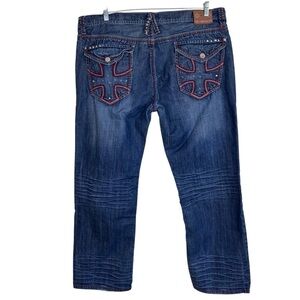 Pepe Jeans London Dark Wash Relaxed Jeans Jewel Studded Cross Grunge Worn 44x33